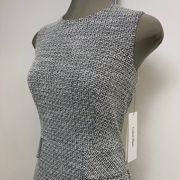 New! Calvin Klein Sleeveless Crew Neck Tweed Flap Pocket Sheath Dress - Picture 3 of 6
